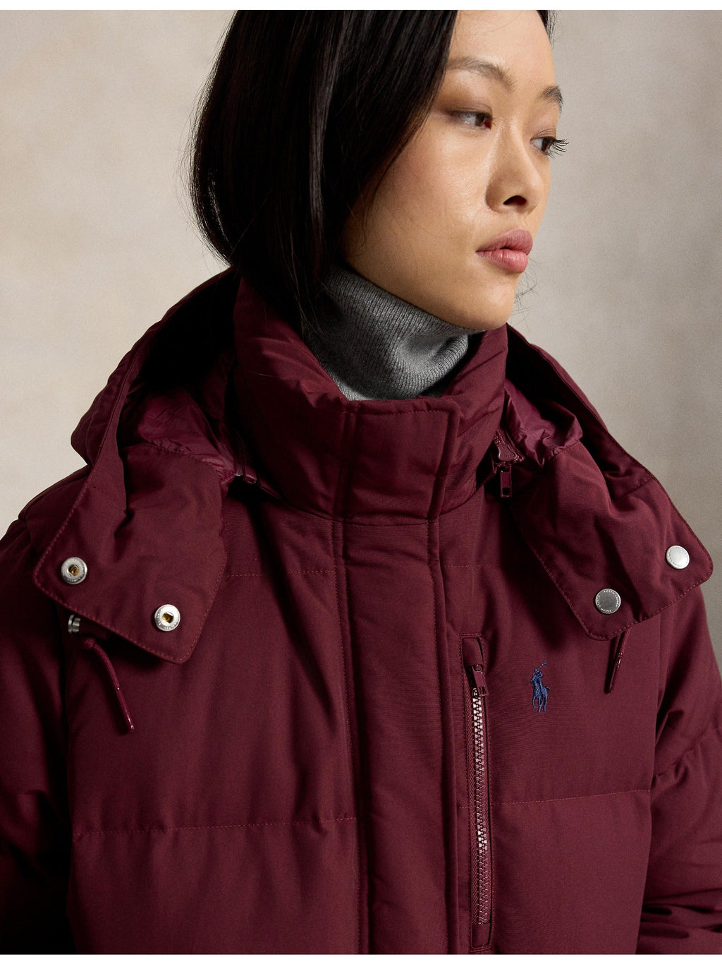 RALPH LAUREN WOMEN Mid-Weight Down Puffer Jacket Classic Wine