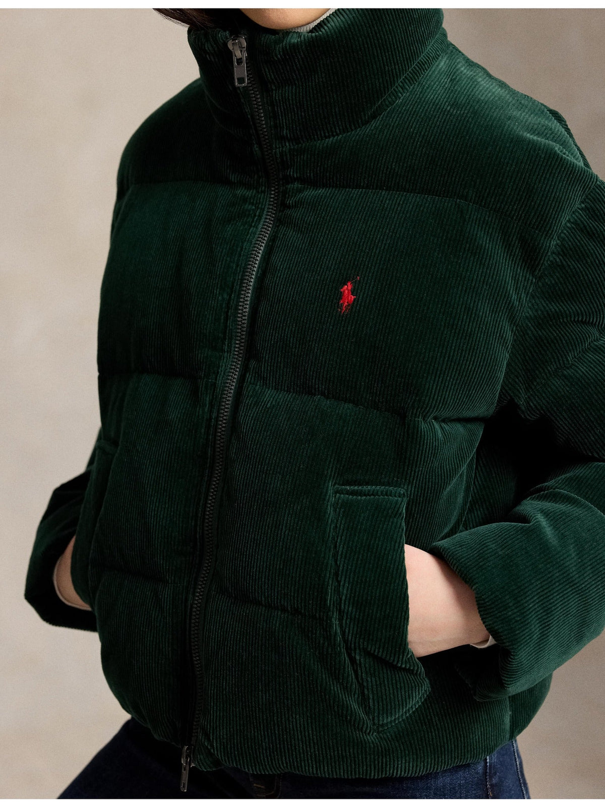 RALPH LAUREN WOMEN Corduroy Down Puffer Jacket Northwest Pine