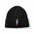 Polo Bear Embroidered Ribbed Knit Beanie, Black Warm Winter Hat