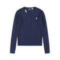 Polo Ralph Lauren Pony Embroidered Cable‑Knit V‑Neck Sweater, Navy Blue Women Jumper