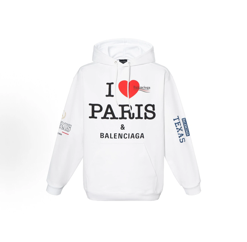 Balenciaga I Love Paris Graphic Hoodie Unisex White