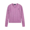 Polo Ralph Lauren Navy Pony Logo Cable‑Knit V‑Neck Sweater, Lavender Women Knit Jumper