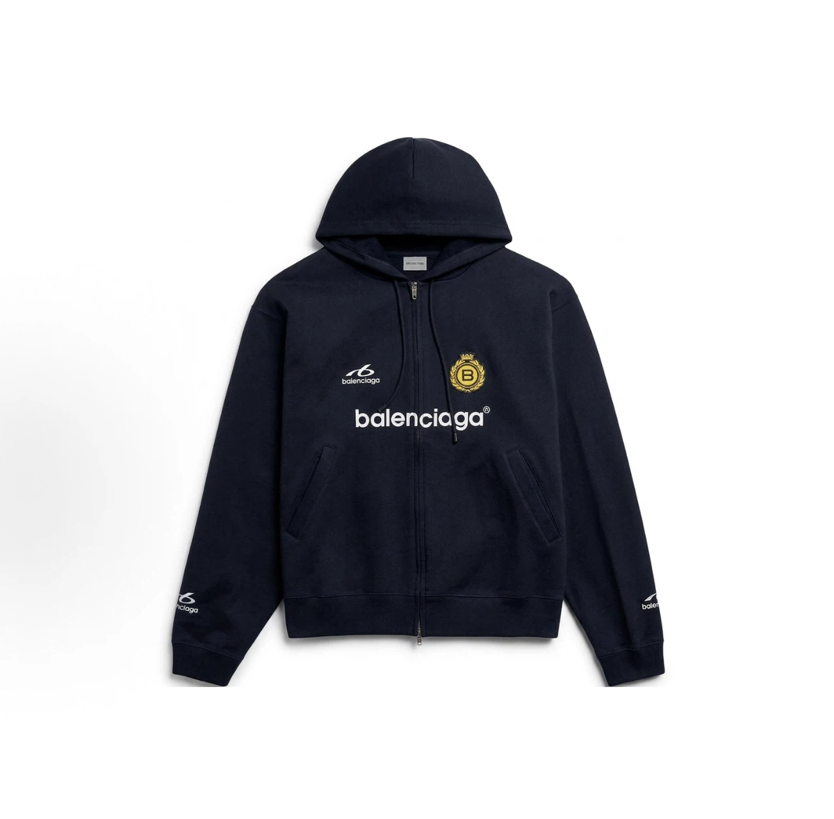 Balenciaga Soccer Series Zip‑Up Hoodie Oversized Unisex Navy Sweatshirt