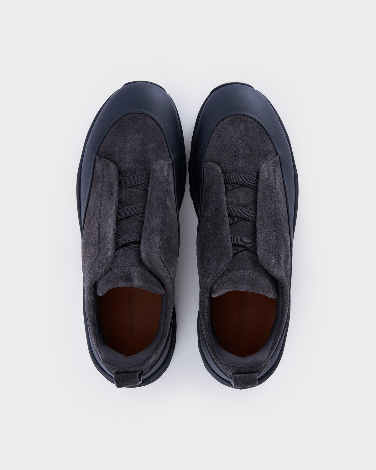 Navy Suede and Leather Triple Stitch Monte Sneakers