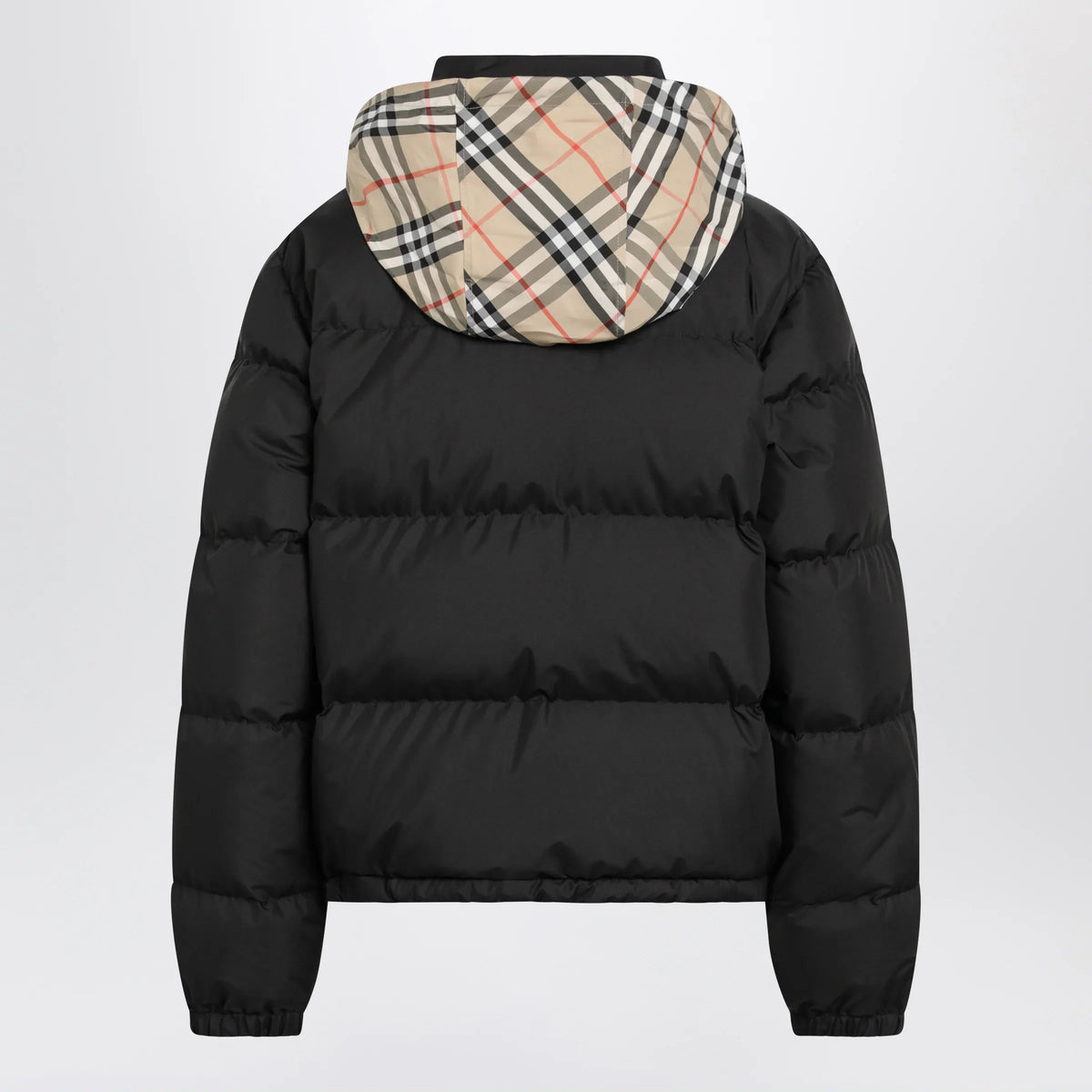 Burberry - Black Zip-Up Down Jacket with Check Detail