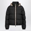 Burberry - Black Zip-Up Down Jacket with Check Detail